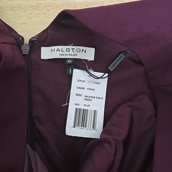 NWT‎ Halston Heritage Cold Shoulder Bodycon Dress Size XS Mesh Ponte Burgundy - Picture 3 of 12